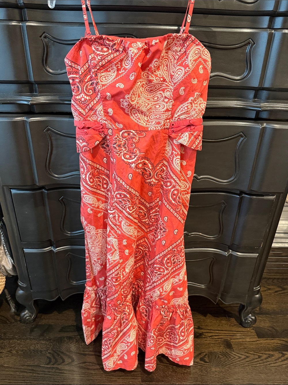 HOLDING HORSES Red Paisley Maxi Sundress with Waist Bows